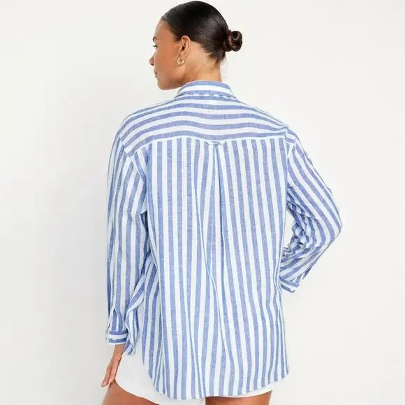 Old Navy Blue and White Striped Button-Down Shirt - Picture 2 of 9